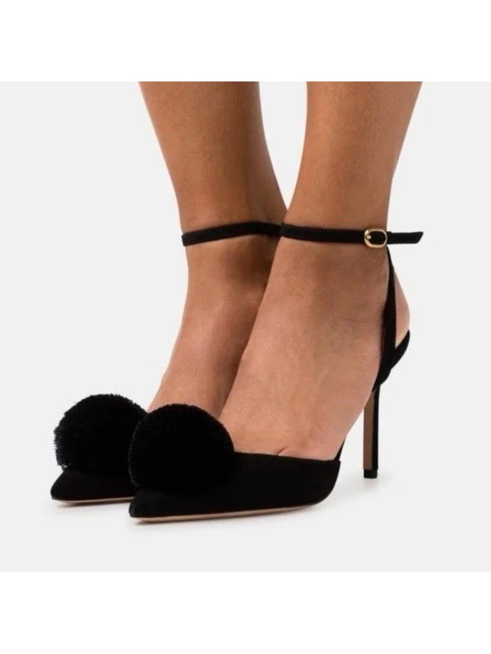 Kate Spade Womens 7B Leather Amour Pom Black High Heels w Box